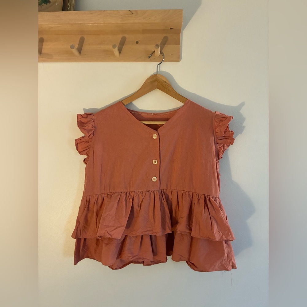 Ruffled Tiered Blouse in Dusty Rose